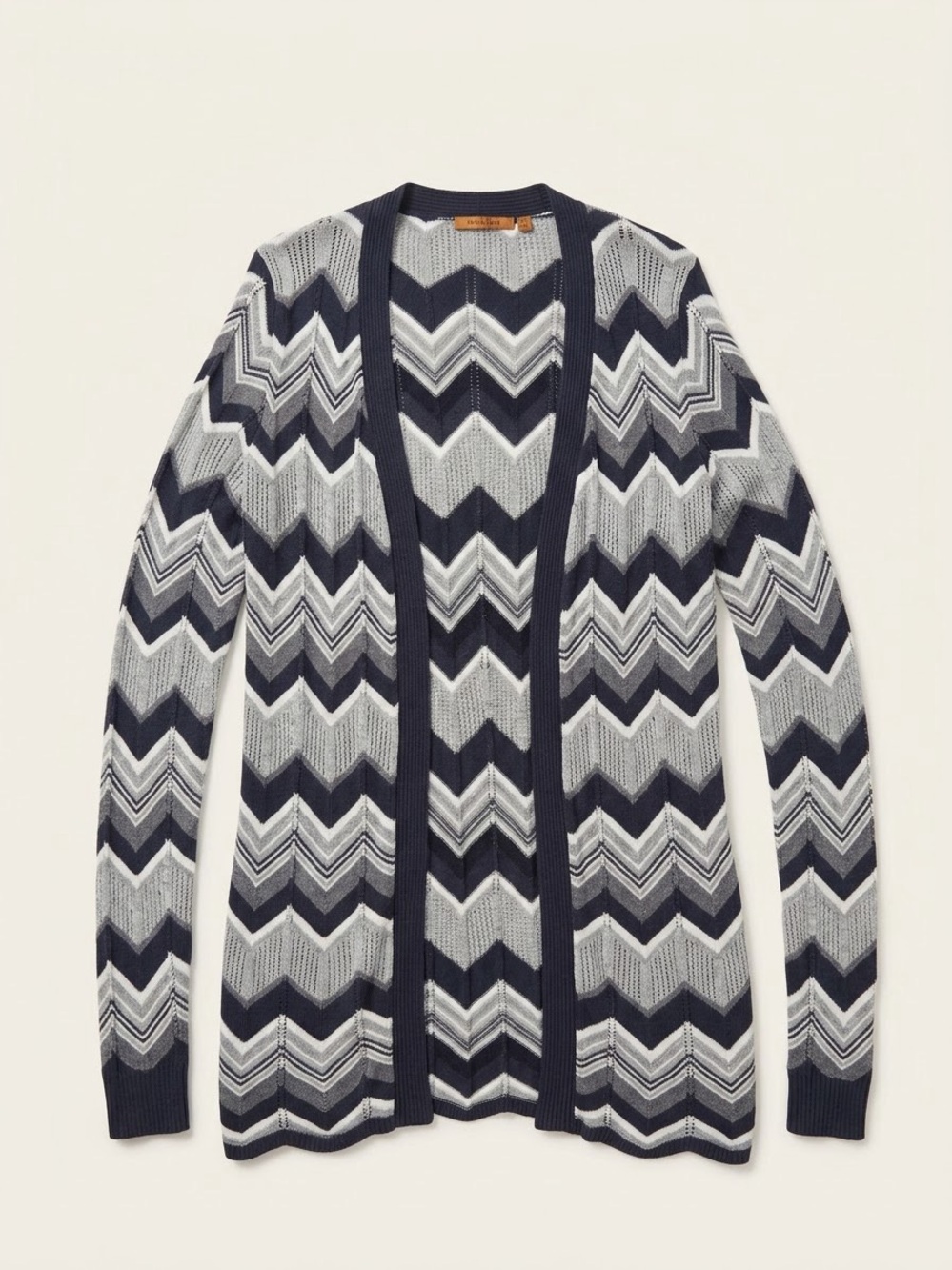 Open-Front Chevron Knit Cardigan - black and Gray